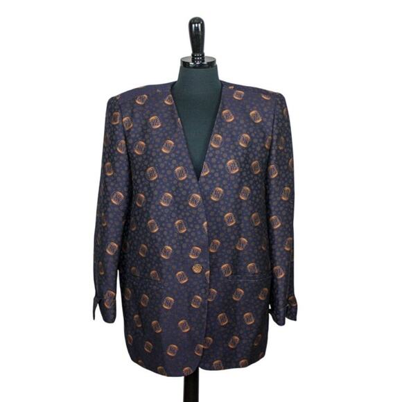 Vintage Achille Dattilo Blazer Jacket Blue Copper Shoulder Pads 80s90s - Picture 1 of 5